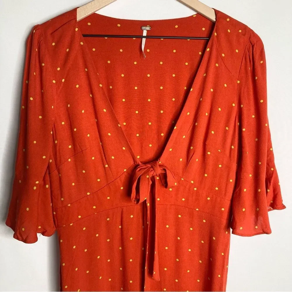 Free People All Yours Mini Dress Polka Dot Flame Red Size 8 Medium
